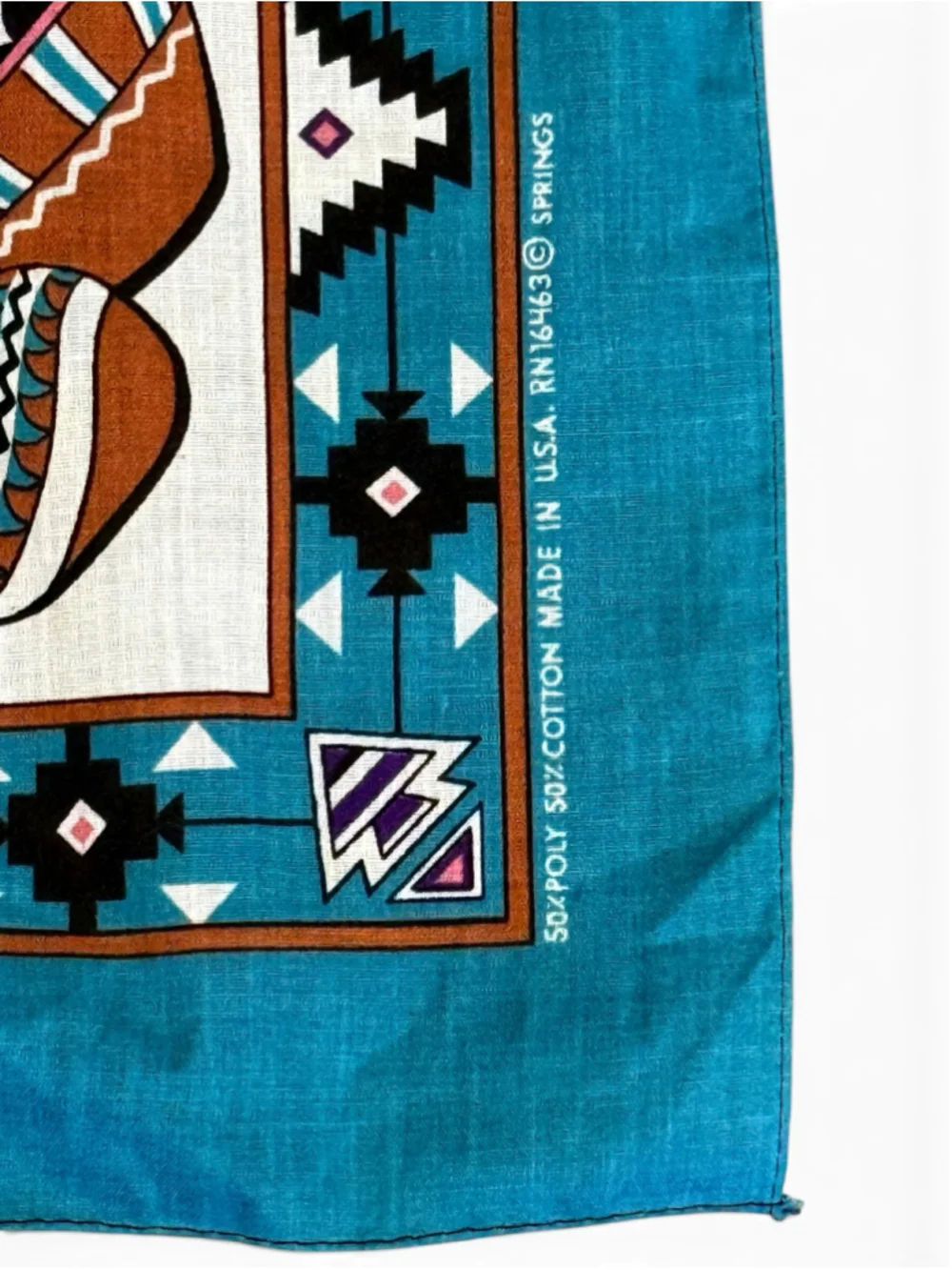 Vintage 80s Springs Southwestern Pottery Bandana Turquoise USA RN16463 21x21